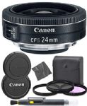 Canon EF-S 24mm f/2.8 STM: (9522B002) Lens + AOM Pro Starter Kit Bundle - International Version (1 Year AOM Warranty)